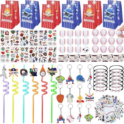 Gifts2U Baseball Party Favors Supplies, 146 Pcs Baseball Themed Goodie Bags Stuffers with Bracelets, Tattoos, Stickers, Mini Ball and Cars Toys, Gifts Bulk for Team Kids Birthday Party.