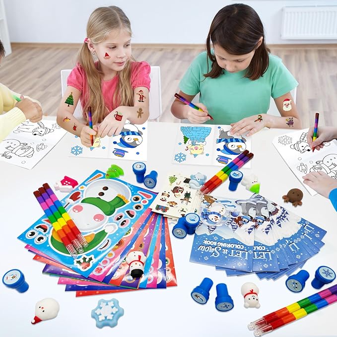 Cinrobiye 72 Pieces Winter Frozen Party Favors Winter Arctic Animals Coloring Books Tattoo DIY Sticker Stampers Class Reward Prizes for Christmas Holiday Winter Party