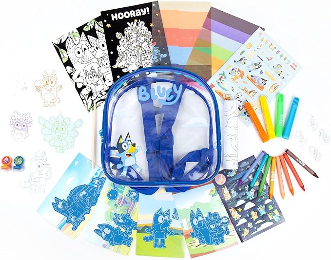 Horizon Group USA Bluey Ultimate Activity Backpack, 10+ Creative Projects in a Reusable Bag, Less-Mess Toddler Toys, Road Trip Essentials for Kids, Great Airplane Toy