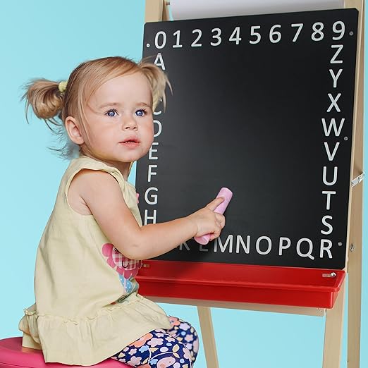 Flipside Products Child Dry Erase/Black Alphabet Chalkboard Paper Roll Easel, Wooden Easel, Double-Sided, Children's Art, Drawing