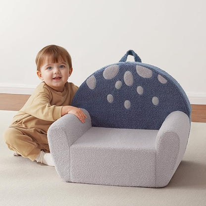 Blissful Diary Toddler Chair Comfy, Foam Kids Chair with Soft Teddy Plush, Toddler Reading Chair with Cute Mushroom Designs- Blue