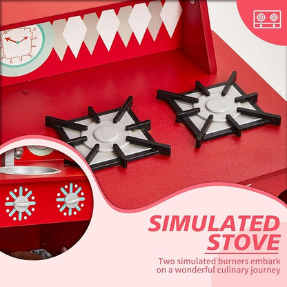 Classic Kitchen Playset, Wooden Play Kitchen for Toddler, with Toy Storage Space, Sink, Faucet and Burners, Microwave Oven, Gifts for Ages 3-8