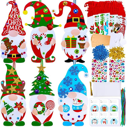 Winlyn 24 Sets Christmas Craft Kits Winter Crafts DIY Christmas Gnome Ornaments Decorations Art Sets Gnome Christmas Foam Stickers for Kids Holiday Seasonal Home Classroom Activities Party Favors