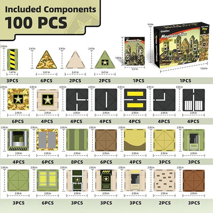 GobiDex 100 PCS Magnetic Tiles Army Toys for Boys, Magnetic Building Blocks Army Men Playset, STEM Learning Construction Toys for Toddlers Kids Ages 3-5 4-8, Birthday Gifts for Boys Girls 3+ Years Old