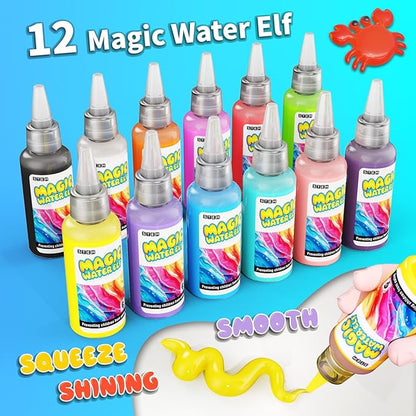 Magic Water Toy Elf Kit, Water Fairy Water Gel Kit with 12 Magic Gels, 12 Shape Molds, Fun Summer Toys Gifts Kids Birthday Party Favors, DIY STEM Aqua Kits Boys Girls Toys for Age 3+(12 Colors)
