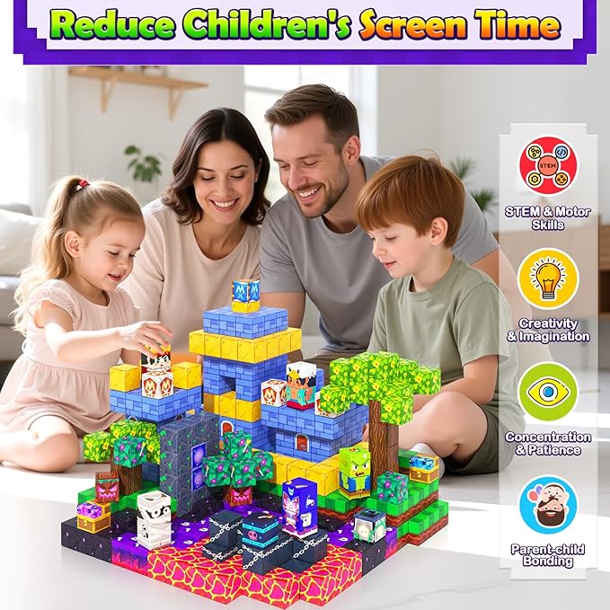 Gooidea 150 Magnetic Blocks Magnetic Building Toys, Mine Magnet World Building Craft, STEM Toy for Kids Age 4-8 5-7 8-12, Sensory Learning Toys Games, Gift for Boys Girls 3+ Year Old