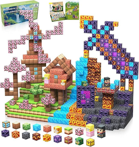 Magnetic Blocks, 3D Building Blocks Set for Kids Ages 3 4 5 6 7 8 9 10, 100 PCS Magnetic Cube, STEM Montessori Construction Toys for Easter Birthday Gifts (CX-001)