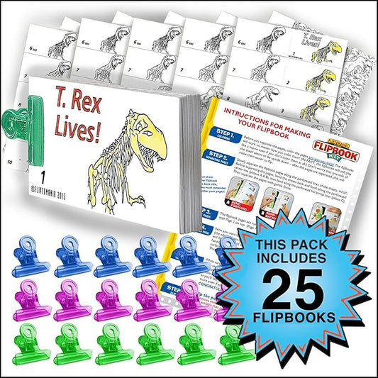 Fliptomania T. Rex Flipbook Animation Activity Pack - 25 Sets DIY Flip Books