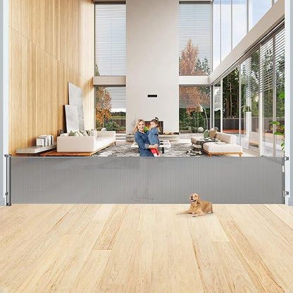 200 Inch Retractable Baby Gates Extra Wide Retractable Dog Gate for Super Wide Openings Indoor Extra Wide Baby Gate Outdoor Retractable Gates for Dogs Baby Fence Play Area Garage Gate Deck Gate, Gray