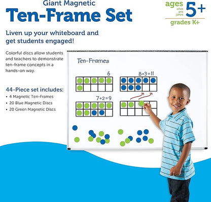 Learning Resources Giant Magnetic Ten Frame Set, Set of 4, Ages 5+, Classroom Math Set, Magnetic Whiteboard Set, Classroom Demonstration