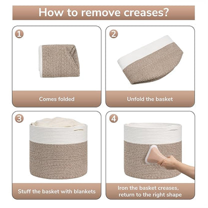 Goodpick 15.8 x 15.8 x 13.8 Inches Blanket Basket - Cotton Rope Baskets for Blankets & Toys, Nursery & Living Room Decor (Soft Material Design)