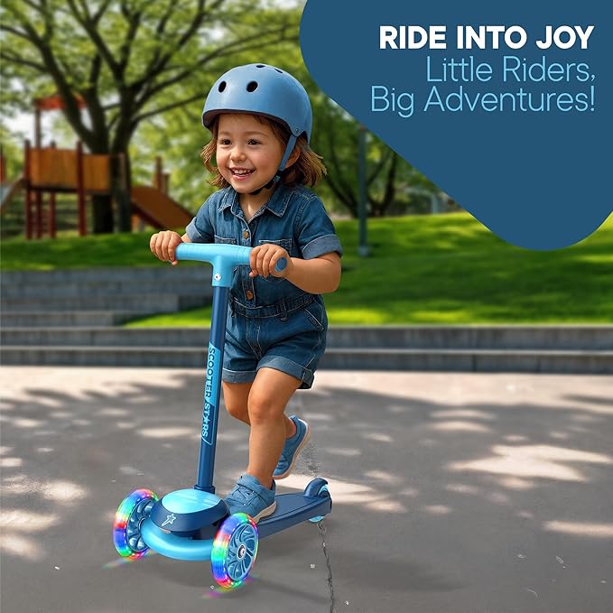 3 Wheel Scooter for Kids, Smooth Light Up LED Front Wheels, Wide Anti Slip Deck, Rear Foot Brake, Easy Lean to Steer Maneuvering, Indoor & Outdoor Ride On Toys for Ages 2 Up,