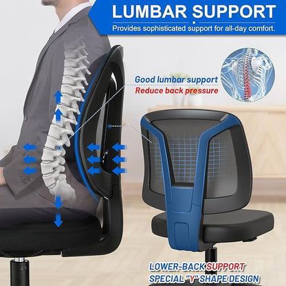 Armless Swivel Mesh Computer Office Desk Chair No Arms Height Adjustable with Lumber Support for Child and Adult
