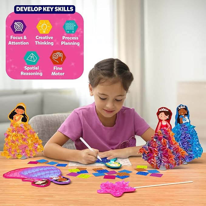 Skillmatics Art & Craft Activity - Poke-in Art Magical Princesses, Mess-Free Art for Kids, Craft Kits, DIY Activity, Valentine's Day Gifts for Girls & Boys Ages 4, 5, 6, 7, 8, 9