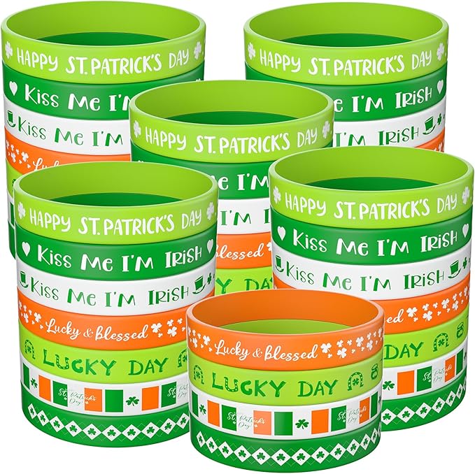 Morcheiong 70 Pcs St. Patrick's Day Silicone Bracelets Pink Red Party Favors Classic Rubber Wristbands for Kids Adults St. Patrick's Day Party Decorations