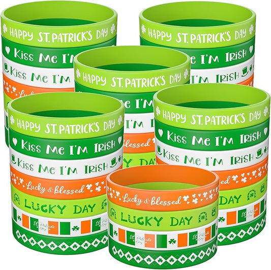 Morcheiong 70 Pcs St. Patrick's Day Silicone Bracelets Pink Red Party Favors Classic Rubber Wristbands for Kids Adults St. Patrick's Day Party Decorations
