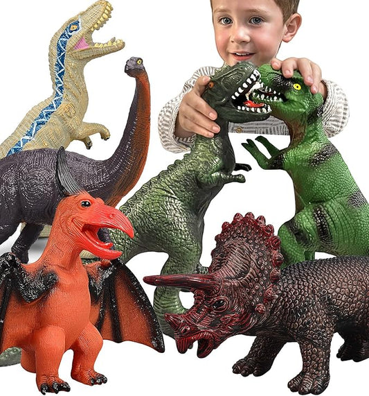 6 Piece Jumbo Dinosaur Toys for Kids and Toddlers, Dinosaur Toys for Kids 3-5, Large Soft Dinosaur Toys for Dinosaur Lovers - Perfect Dinosaur Party Favors, Birthday Gifts