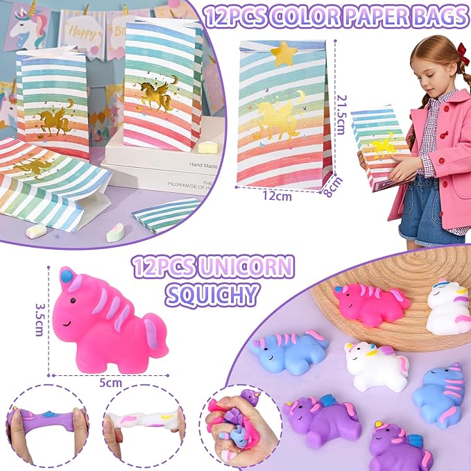 96PCS Unicorn Party Favors for Kids Coloring Masks DIY Craft Fufu Stress Toys Watercolor Pen Rings Stickers Bracelets Gifts Goodie Bags Pinata Fillers Stuffers Girls Unicorn Birthday Party Supplies