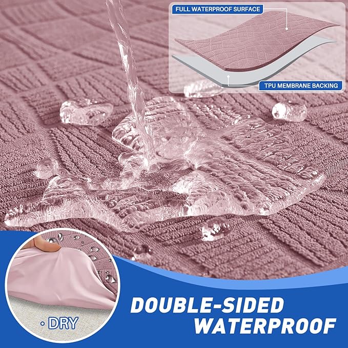 MAXIJIN Waterproof Recliner Chair Covers 3 Pieces Recliner Cover That Stay in Place, Washable Lazy Boy Recliner Slipcovers with Pockets Reclining Protector for Pet, Kids (Recliner, Dusty Pink)