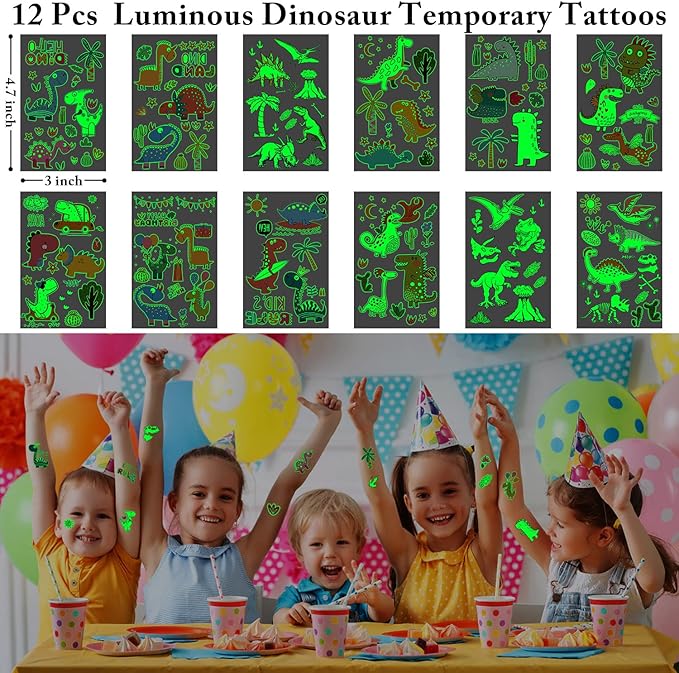 Leesgel Dinosaur Party Favors for Kids, 96pcs Dinosaur Birthday Party Goodie Bags with Masks/Tattoos/Slap Bracelets, Dinosaur Toys for Birthday Gifts Games Fillers Party Supplies