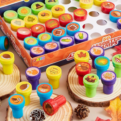 JOYIN 50 Pcs Thanksgiving Stampers, Stamps for Kids Age 3-5, Turkey Party Favor Supplies, Thanksgiving Arts & Crafts for Kids Family Activities, Classroom Exchange Prizes Gift, Fall Stamper Assortment