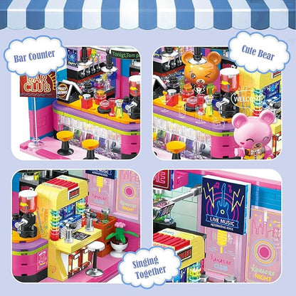 Friends House Building Block Set, Bear Club Business City View Small Brick Model, Mini Construction Toy, Hobbies Christmas Birthday Gift for Teens Children Kids Boys Girls 6+, 602pcs