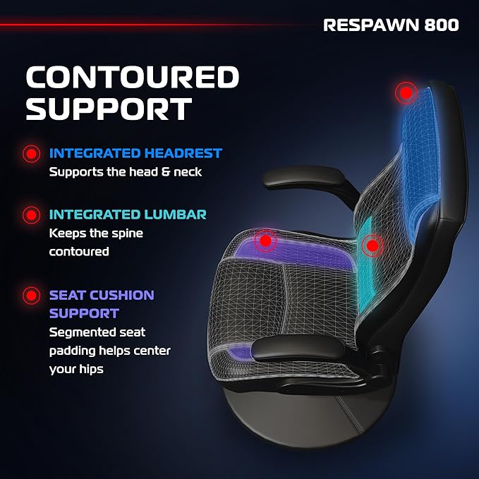 RESPAWN 800 Gaming Chair Floor, Swivel Rocker Gaming Chair, High Back Ergonomic Floor Gaming Chair for Kids and Adults, Gaming Recliner, Floor Rocker Chair with Armrests - Black