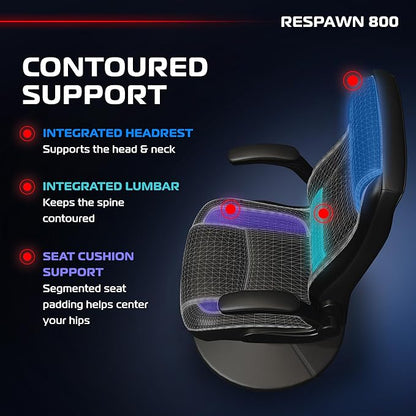 RESPAWN 800 Gaming Chair Floor, Swivel Rocker Gaming Chair, High Back Ergonomic Floor Gaming Chair for Kids and Adults, Gaming Recliner, Floor Rocker Chair with Armrests - Black
