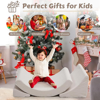 Toddler Chair Comfy Sofa, Adjustable Leg Elevating Pillow Sensory Rocker Foam Chaise Lounge Sofa Bed Comfy Floor Chair Moon Chair Reading Nook Recliner for Bedroom Playroom,Beige