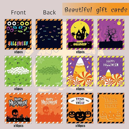 GuassLee Kids Halloween Party Favors Rubber Bracelets, 40pcs Halloween Silicone Wristbands and Cards for Kids Halloween Trick or Treat Gifts, Halloween Giveaways, Halloween Goodie Bag Fillers Supplies