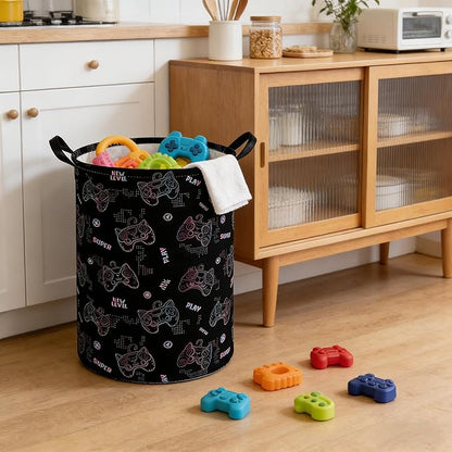 Game hamper,Waterproof foldable Kids laundry basket,Nursery Hamper,Kids Room decor,Toy organizer,Dirty clothes basket(Cute games)