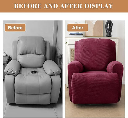 Jin Le Recliner Covers Striped Jacquard Recliner Couch Covers Recliner Sofa Slipcovers Furniture Protector Covers for Pet Kid with Elastic Straps Bottom-Wine