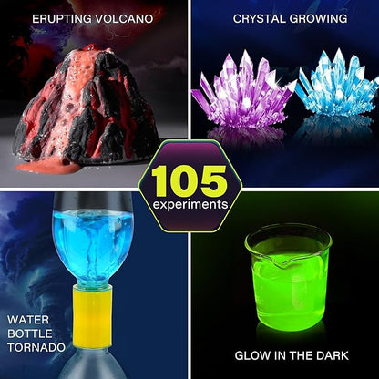 Science Kit for Kids, 105 Science Lab Experiments, STEM Project Educational Toy with Volcano Erupting, Crystal Growing, Chemistry Set, Science Toys, Boys Girls Birthday Gift Ideas, Ages 6+