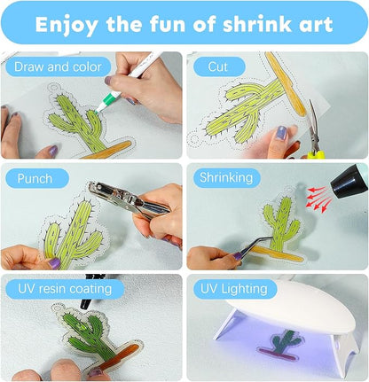 Auihiay Shrink Plastic Sheet Kit, Include UV Resin, UV Lamp, 20PCS Shrink Papers and Rich DIY Tools for Crafts Kids DIY Jewelry Making, Key Chains Earrings and DIY Christmas Ornaments