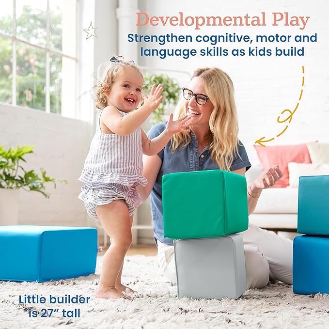 ECR4Kids Softzone Foam Big Building Blocks, Soft Play for Kids (7-Piece Set), Toddler blocks, Contemporary