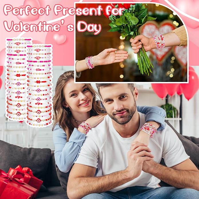 60 pcs Colorful Kids Friendship Bracelet Sets, Stackable Elastic Cute Beaded Bracelets Princess Pretend Play Bracelet Preppy Bracelets Bulk Set for Women Gift