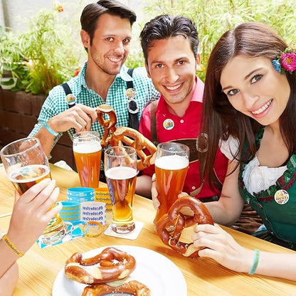 64PCS Oktoberfest Party Favors Set 32pcs Silicone Bracelets and 32pcs Button Badges Pins for Bavarian Beer Festival Oktoberfest Party Decorations Goodie Bag Fillers Supplies