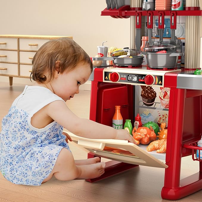 Kids Kitchen Playset for Toddlers, Kids Play Kitchen Set with Sounds and Lights for Toddlers 3-5 6-8, Pretend Food Toy Kitchens Christmas Birthday Gifts for Toddlers Kids 3 4 5 6 7 8 Years Old