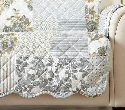 Patchwork Scalloped Printed Furniture Protector Stain Resistant Sofa Cover (Sofa, Grey)