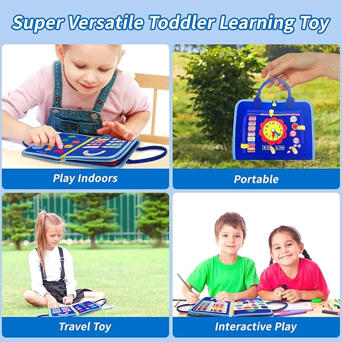 Toddler Busy Board-Montessori Toys for Boy Girl Birthday Gift, Sensory Learning Toys for Toddlers Busy Book, Airplane Car Travel Activities Toy,Learn Fine Motor Skills