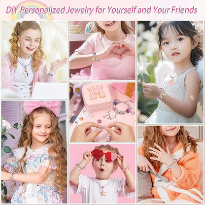 LifeisLuck Charm with Bracelet Making Kit, Jewelry Making Kit for Girls DIY Bead Necklace Kit with A to Z Bracelet Box Unicorns Crafts Arts Girls Toys Age 8-12 Birthday Gifts for Kids - M