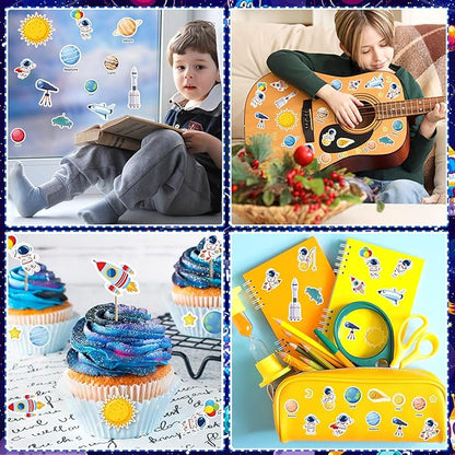 JULBEAR Spaces Foam Sticker for Kids Crafts, 300Pcs Bulk Colorful Planet Astronaut Rocket Self-Adhesive Foam Stickers for Birthday Party DIY Crafts Favor Scrapbooks Decorations Supplies