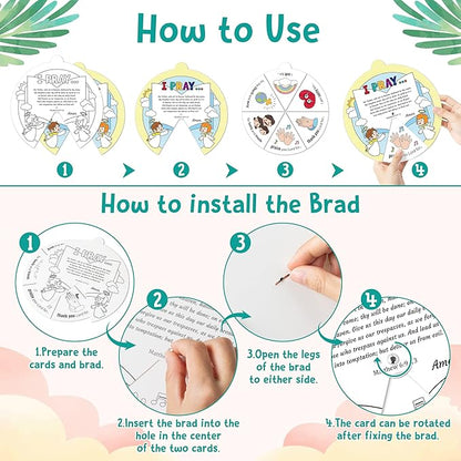 COcnny Bible Prayer Religious Craft - 24 Sets Christian Jesus Coloring Wheel Cards Creation Game Activities for Kids, The Lord’s Prayer Biblical Art Craft for Sunday School Classroom Ages 3-5 4-8 8-12