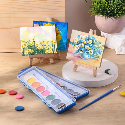 Fuutreo Watercolor Paint Sets 3x4 Mini Canvas Easel Paints Brush Set Kids Art Party Favors and Party Supplies Watercolor Paint Party Favors Washable Watercolor Bulk for Kids Birthday Prizes (24 Pcs)