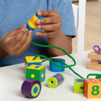 Melissa & Doug Deluxe Wooden Lacing Beads - Educational Activity With 27 Beads and 2 Laces For Toddlers, Fine Motor Skills Lacing Toys For Toddlers And Kids Ages 3+