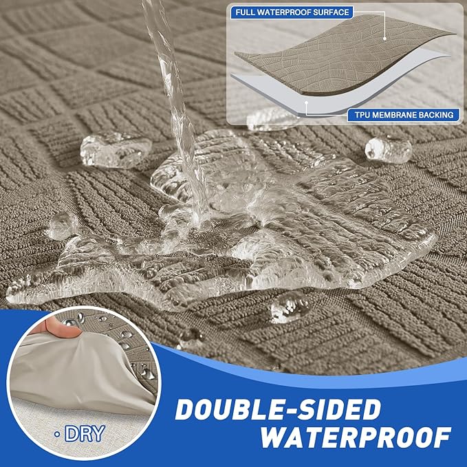 MAXIJIN Waterproof Recliner Covers for Large Recliner 3 Pieces Oversized Recliner Chair Covers, Washable Lazy Boy Reclining Slipcovers with Pockets for Pet, Kids (XL Recliner, Khaki New)