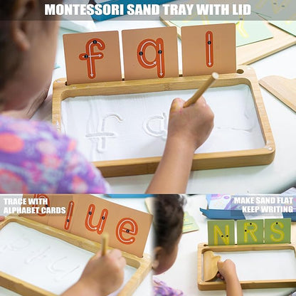 Sand Tray for Classroom Montessori Sand Tray with Lid Wooden Sand Trays for Kids Writing Letters and Numbers (White)