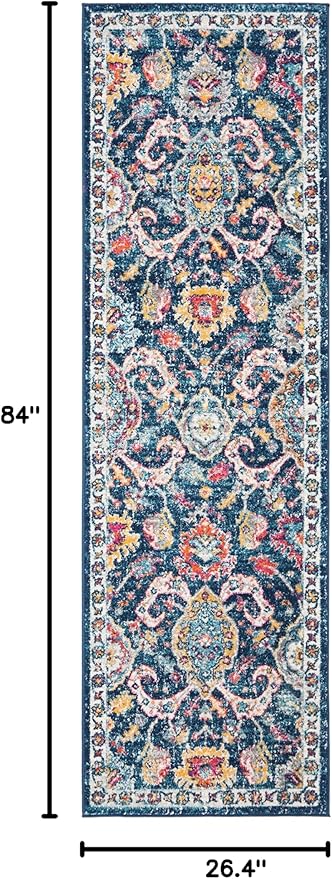 SAFAVIEH Evoke Collection 2'2" x 7' Navy / Fuchsia EVK255N Boho Non-Shedding Living Room Entryway Foyer Hallway Bedroom Runner Rug
