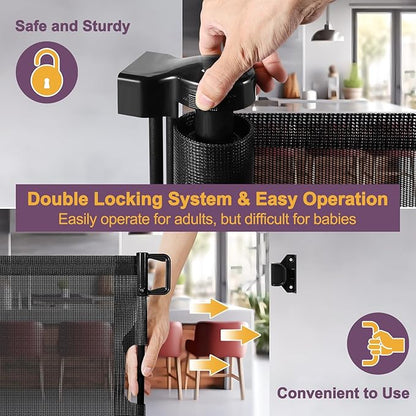 42" Tall X 200" Extra Wide Retractable Baby Gates, Extra Tall Pet Gate for Dogs, Extra Long Dog Gate for Large Openings Tall Mesh gate Child Safety Gate Outdoor Retractable Gate for Decks, Black