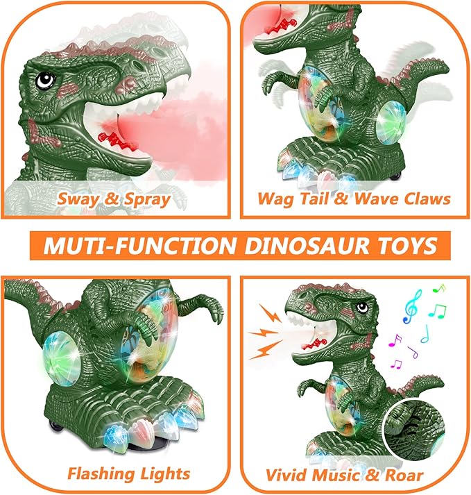 Dinosaur Toys for 3 Year Old Boy,Roar Music and Lights Toddler Toy for Boys Girls Age 3-4,Moving Dino Baby Toy with 1 Wheel,Electric Dinosaur Toy for Kids 3-5,Easter Christmas Birthday Gifts